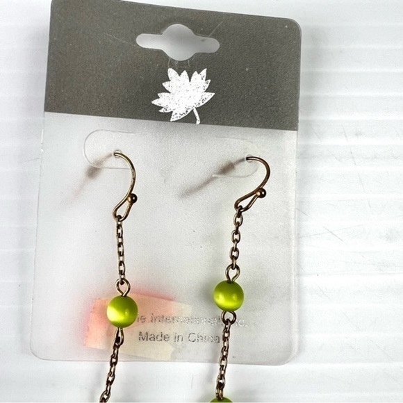 Maple International Dangle Earrings Bronze and Green - Picture 3 of 5